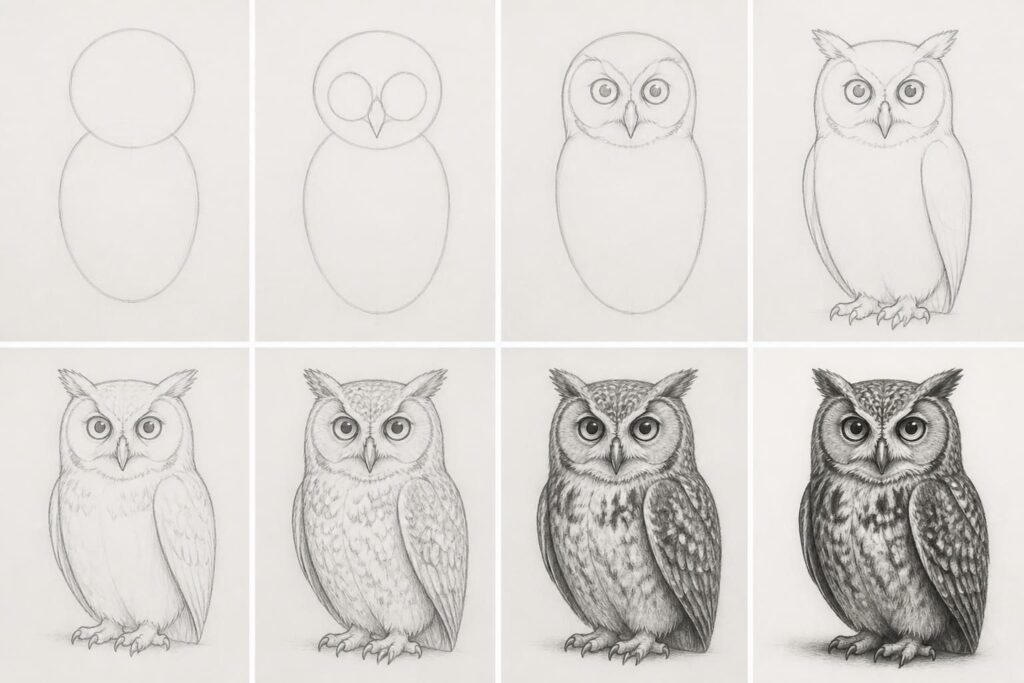 apprenez à dessiner un hibou facilement grâce à notre guide étape par étape conçu spécialement pour les débutants. suivez des instructions claires et simples pour créer votre dessin rapidement.