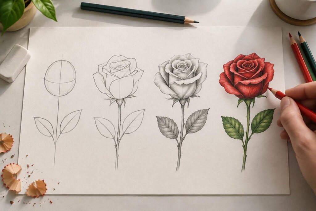 apprenez à dessiner une rose facilement, qu’elle soit réaliste ou stylisée, grâce à des étapes simples et des conseils adaptés à tous les niveaux.